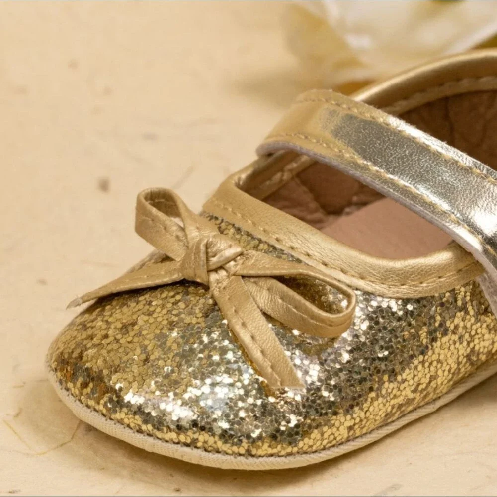 Baby Infant Gold Glitter Mary Jane Dress Shoes Slippers, 4.5 / 12-18 Months